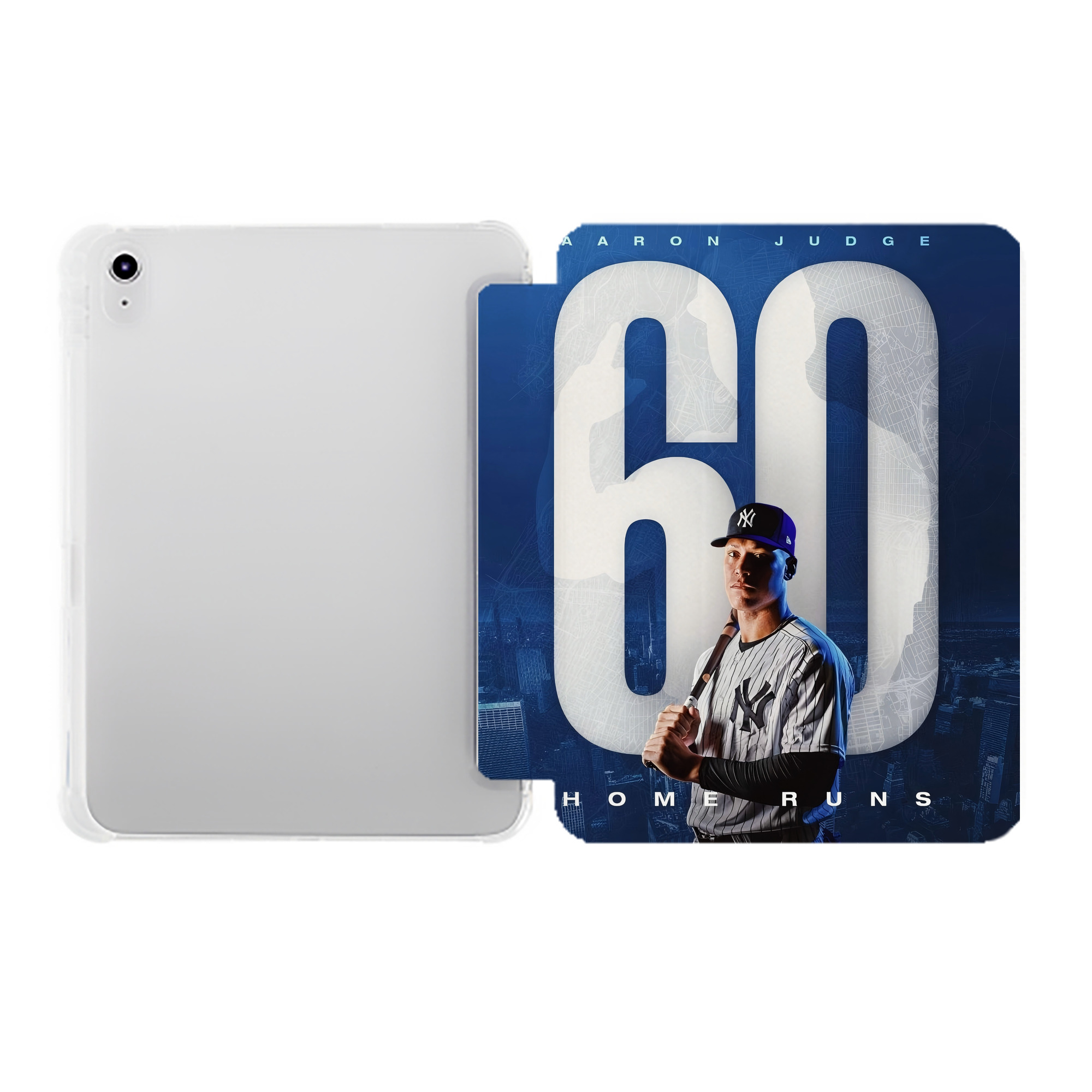 Aaron Judge 60 Home Runs Premium Tri-Fold PU Leather & Silicone IPad Case With Pencil Slot – Fits 9.5,10.5,10.9 – Adjustable Stand, Slim, Protective